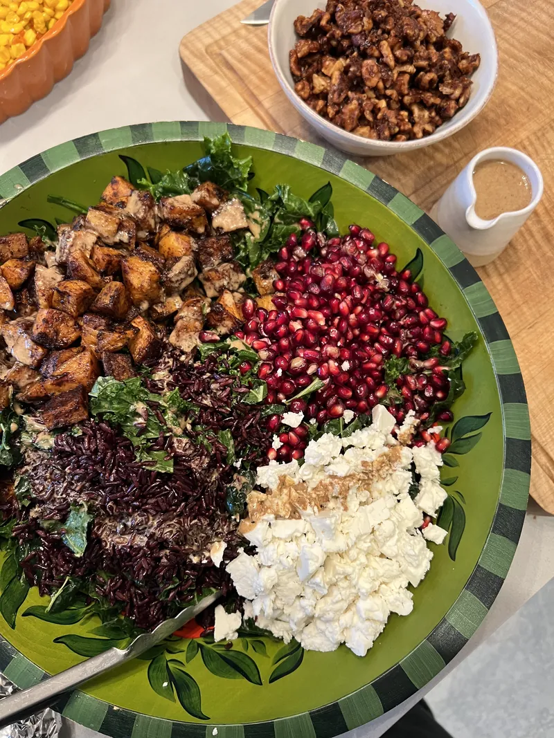 Big shared salad with pomegranate